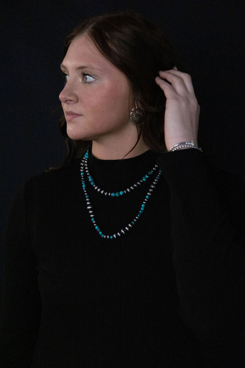 Desert Dream: Layered Western Fashion Pearl & Faux Turquoise Necklace Set (18" & 22")
