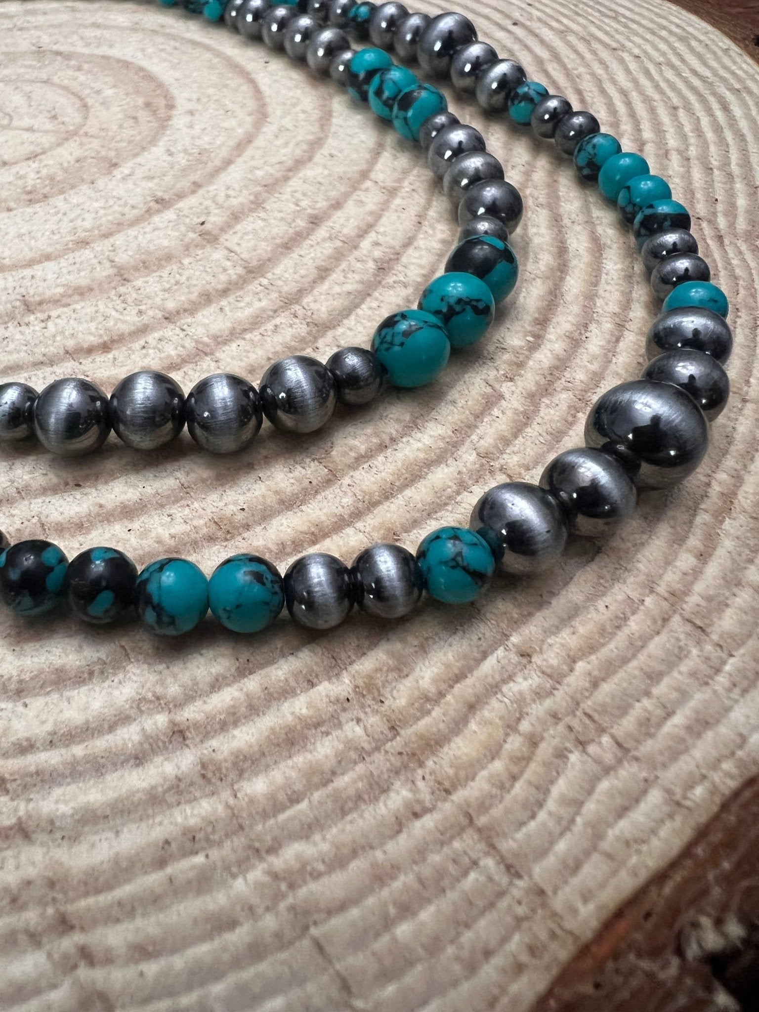 Desert Dream: Layered Western Fashion Pearl & Faux Turquoise Necklace Set (18" & 22")