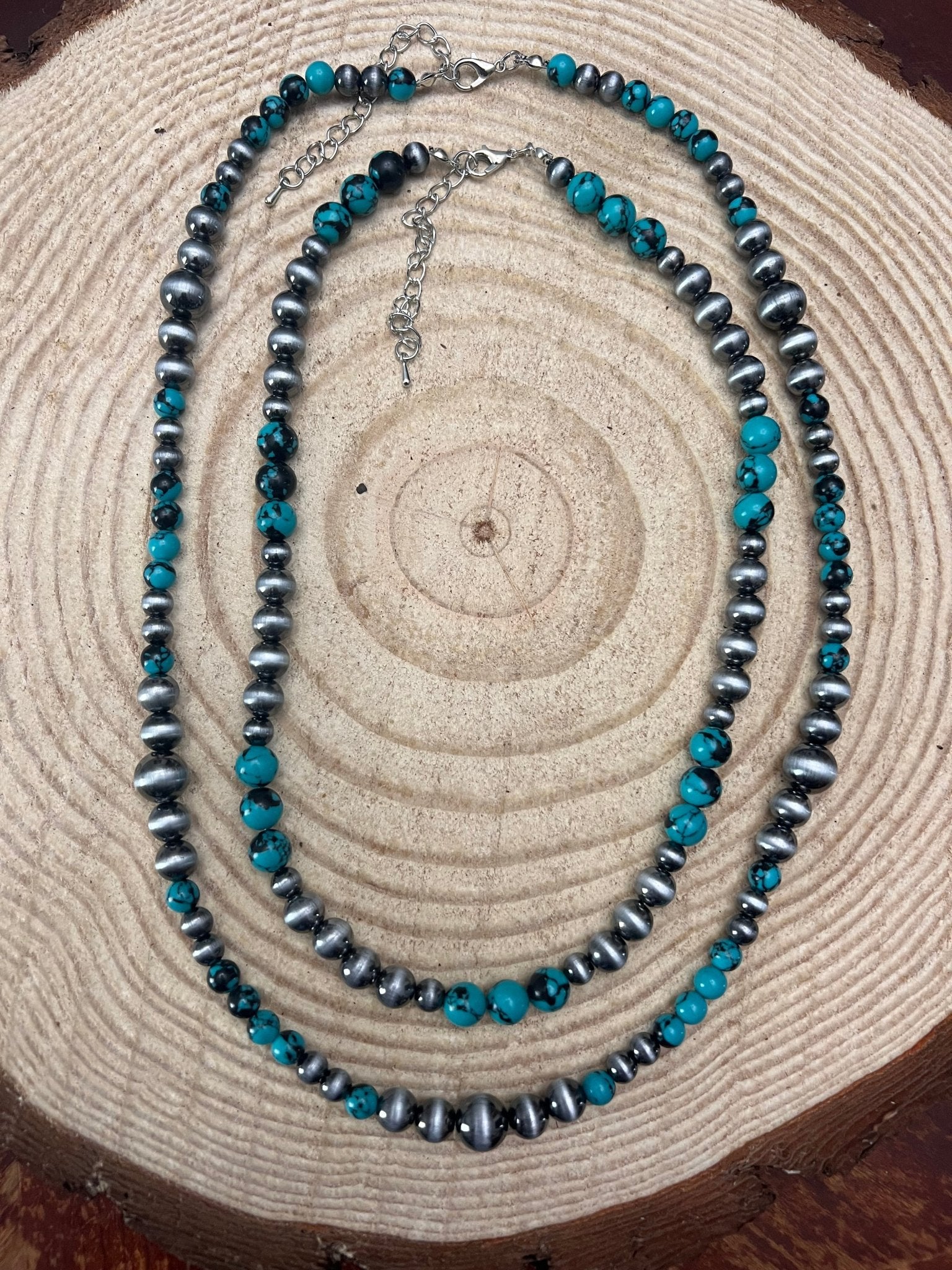 Desert Dream: Layered Western Fashion Pearl & Faux Turquoise Necklace Set (18" & 22")
