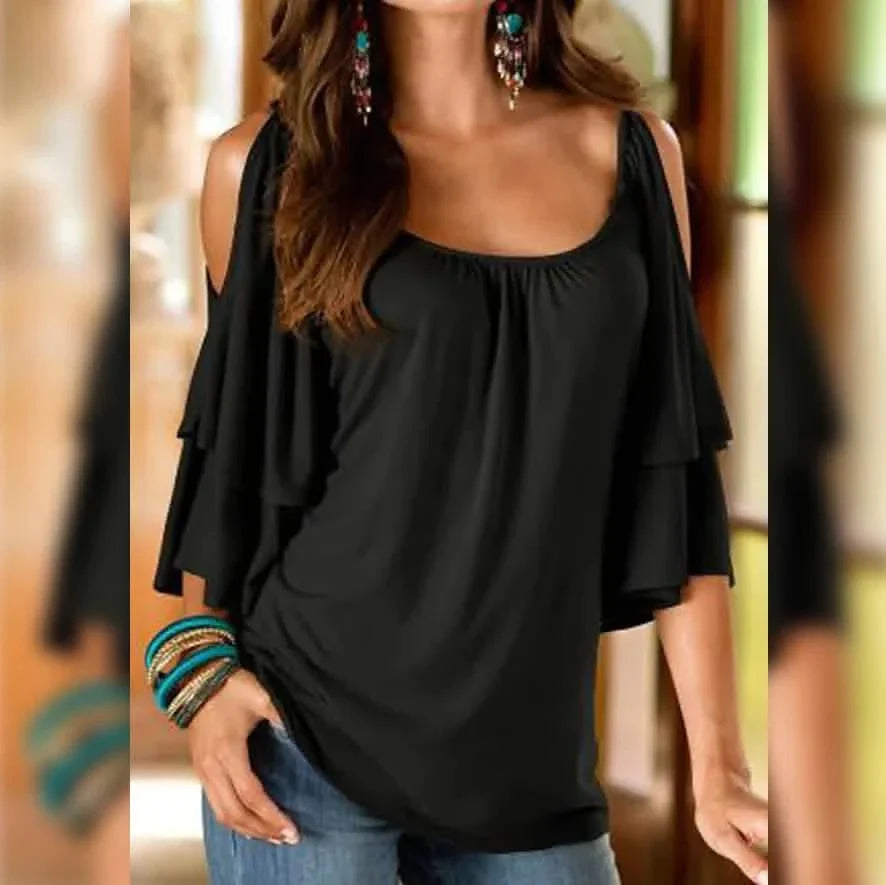 Women's Cold Shoulder Ruffle Tee