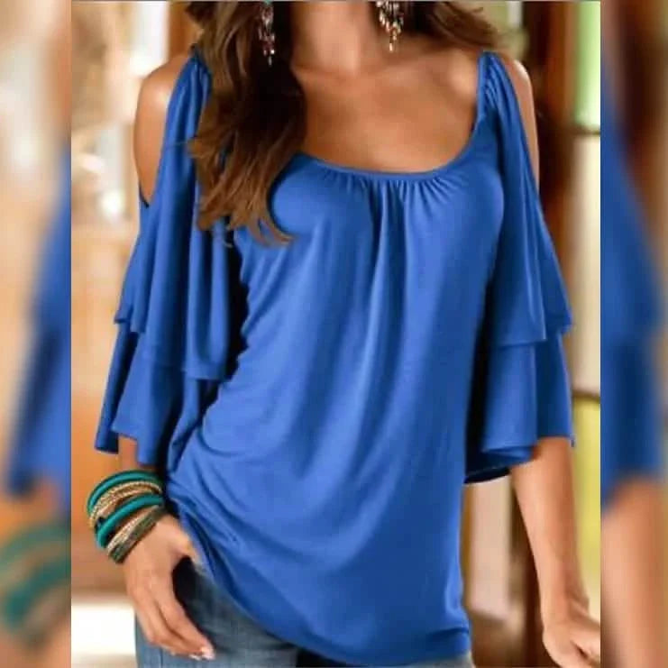Women's Cold Shoulder Ruffle Tee